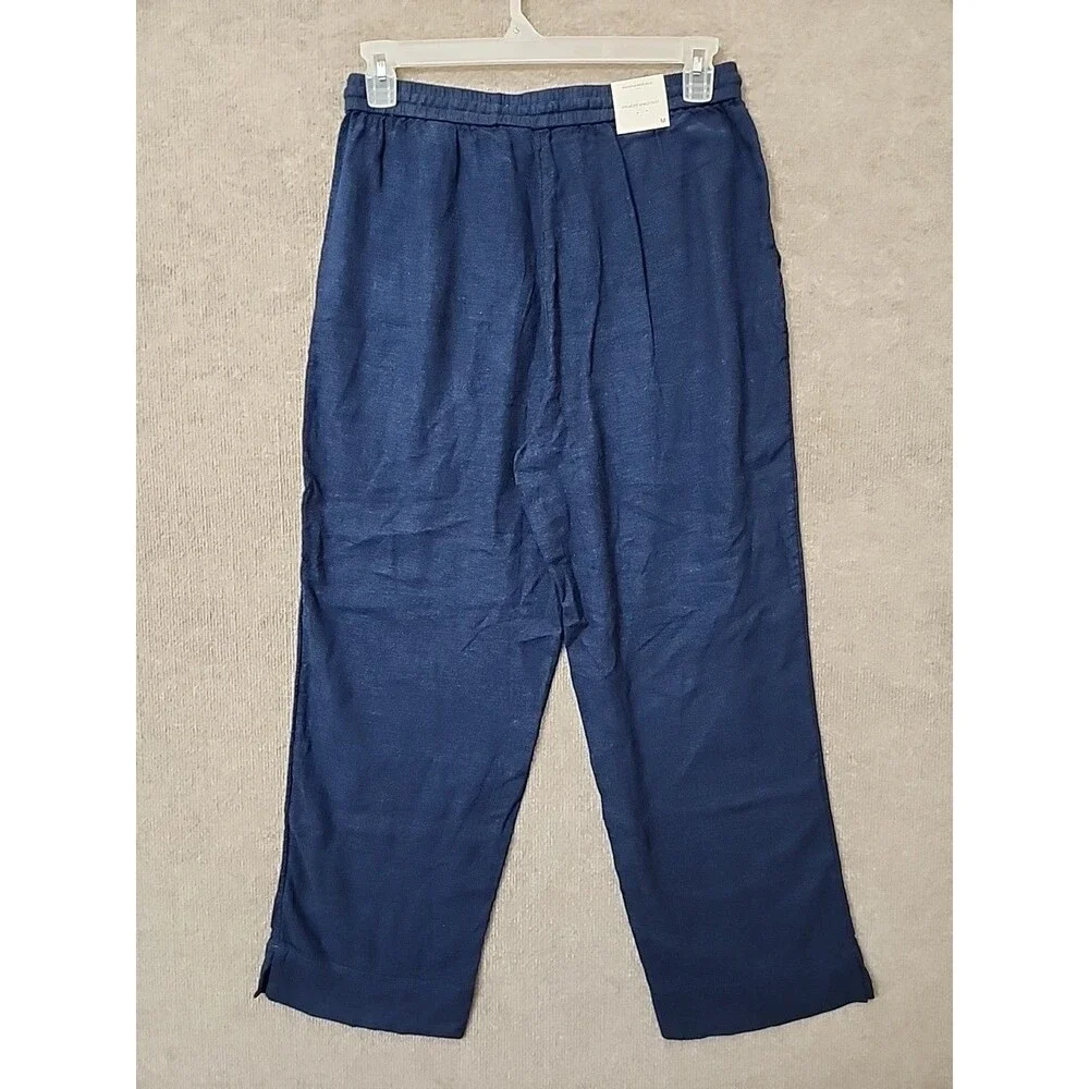 BANANA REPUBLIC Linen Blend Straight Ankle Pants Womens M Blue Pull On NEW_4